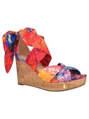Impo Oasis Wedge Sandals 7.5 Multicolor Cork Platform Boho Summer Statement Shoe